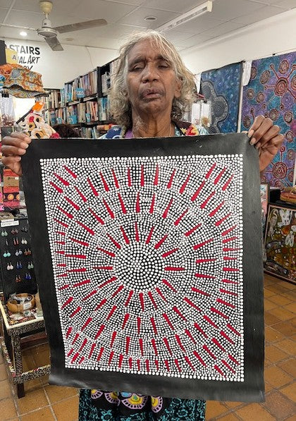 # 227 Katrina Napaljarri Spencer - Butterfly Dreaming (Red) 50cm x 42cm