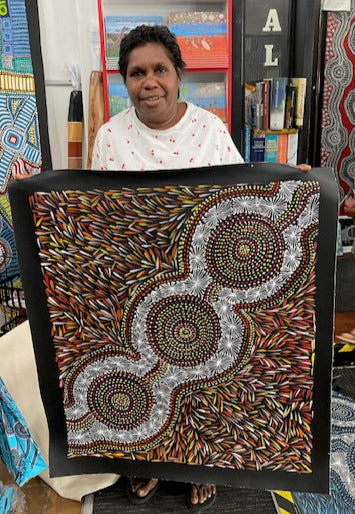 #313 Bush Medicine Leaves & Waterholes (Sunset) - SELINA NUMINA : Aboriginal Art  94cm x 81cm