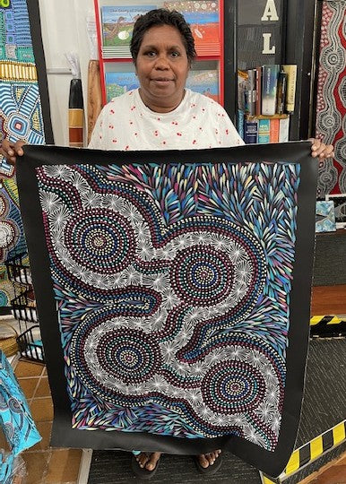 #312 Bush Medicine Leaves & Waterholes (Multi) - SELINA NUMINA : Aboriginal Art: 75cm x 95cm