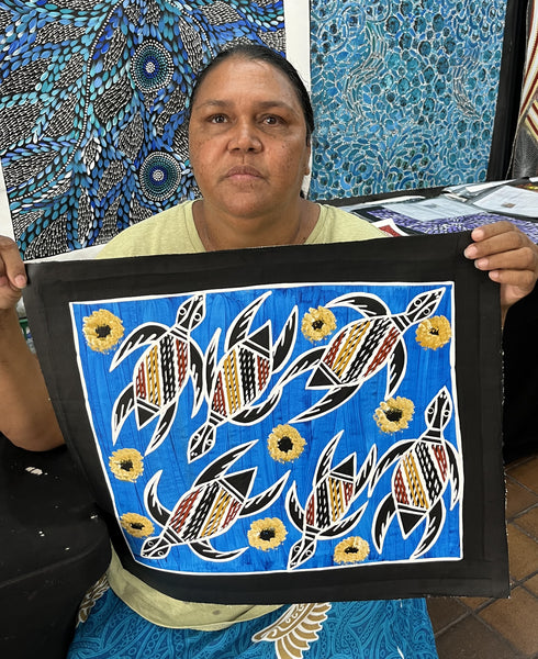 #244 Turtle Dreaming (Blue) - CHRISTINE BURARRWANGA :  46cm x 42cm