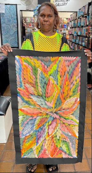 #38 Bush Medicine Leaves  (Multi) - CAROLINE NUMINA : Aboriginal Art: 49x90cm