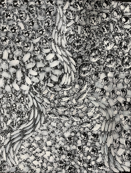 #108 Bush Yam Dreaming (White)- RACHAEL NAMBULA: Aboriginal Art 94x73cm