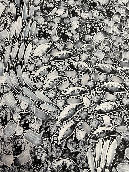 #108 Bush Yam Dreaming (White)- RACHAEL NAMBULA: Aboriginal Art 94x73cm