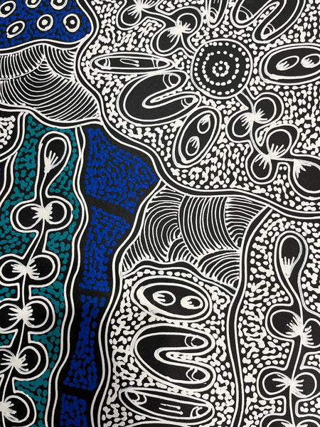 #251 My Country Dreaming (White/Blue) - SHARON NUMINA : Aboriginal Art 70cm x 93cm