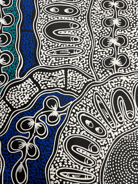 #251 My Country Dreaming (White/Blue) - SHARON NUMINA : Aboriginal Art 70cm x 93cm