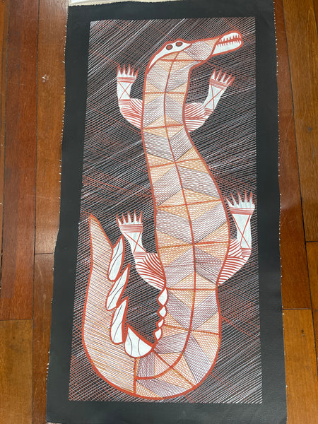#245 Crocodile Dreaming  - EDDIE BLITNER : Aboriginal Art : 44x95cm