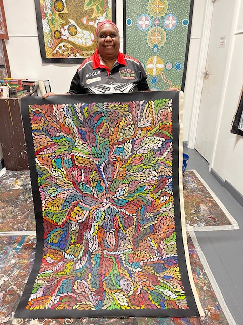 #88 Bush Medicine Leaves  (Multi) - LOUISE NUMINA : Aboriginal Art: 95x142cm