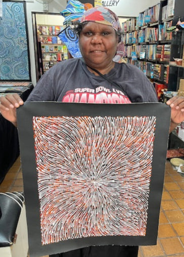 #200 Bush Medicine Seeds (Red/Whites) - SHARON NUMINA : Aboriginal Art: 43x55cm
