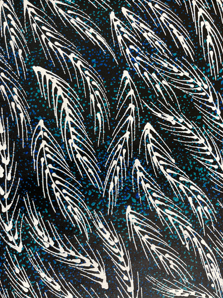 #160 Bush Medicine Vines (White/Blue) - SHARON NUMINA : Aboriginal Art 154cm x 44cm