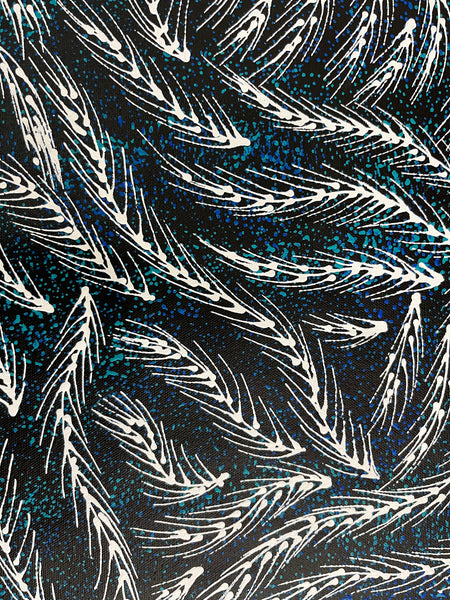 #160 Bush Medicine Vines (White/Blue) - SHARON NUMINA : Aboriginal Art 154cm x 44cm
