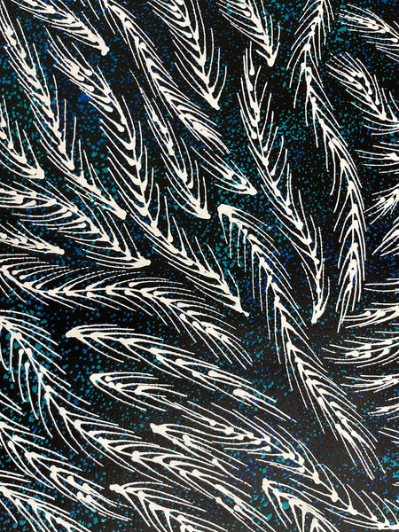 #160 Bush Medicine Vines (White/Blue) - SHARON NUMINA : Aboriginal Art 154cm x 44cm