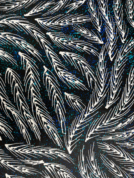#160 Bush Medicine Vines (White/Blue) - SHARON NUMINA : Aboriginal Art 154cm x 44cm