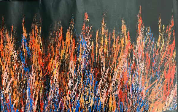 #209 Bush Fire Dreaming - REGGIE SULTAN : Desert Art 69cm x 42cm