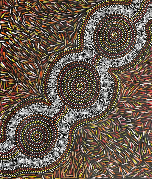 #313 Bush Medicine Leaves & Waterholes (Sunset) - SELINA NUMINA : Aboriginal Art  94cm x 81cm