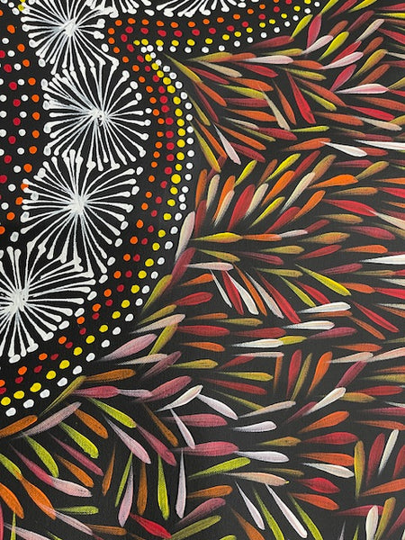 #313 Bush Medicine Leaves & Waterholes (Sunset) - SELINA NUMINA : Aboriginal Art  94cm x 81cm