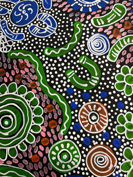 #215 Woman's Ceremony (Multi) - JESSIE BIRD NGALE  Aboriginal Art: 72cm x 94cm