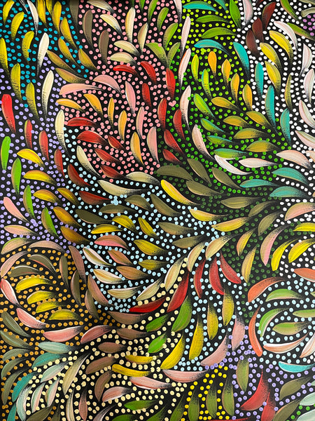 #239 Bush Medicine Leaves and Seeds (Multi) - CAROLINE NUMINA : Aboriginal Art 97x105cm