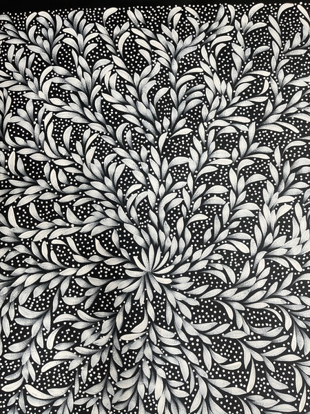 #24 Bush Medicine Leaves & Seeds (Whites) - LOUISE NUMINA : Aboriginal Art: 90x96cm