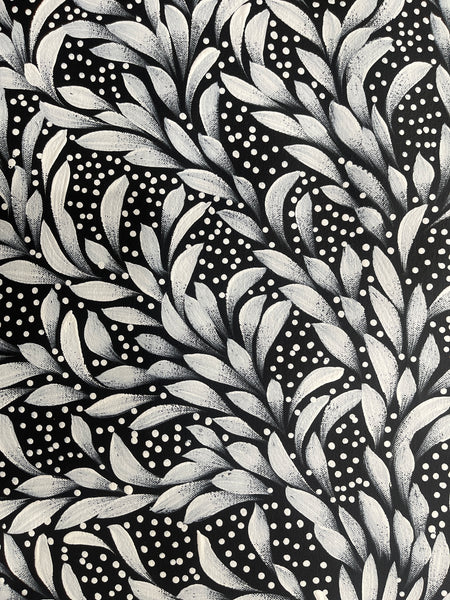 #24 Bush Medicine Leaves & Seeds (Whites) - LOUISE NUMINA : Aboriginal Art: 90x96cm