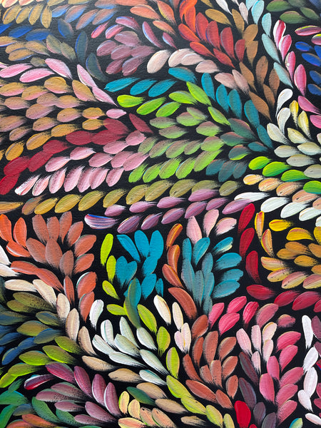 #88 Bush Medicine Leaves  (Multi) - LOUISE NUMINA : Aboriginal Art: 95x142cm