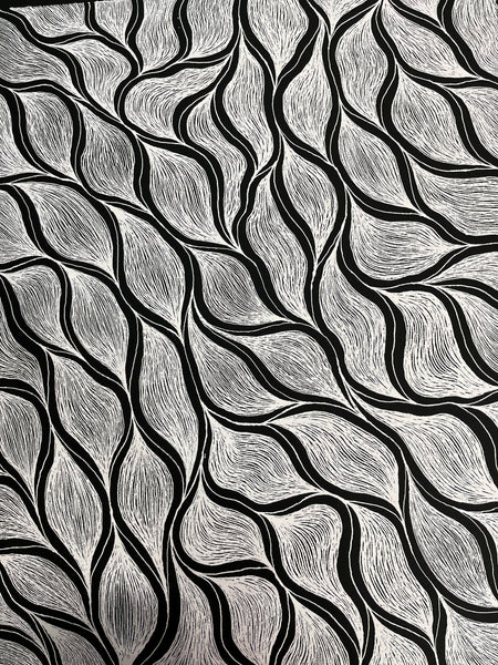 #91 My Country (Black/White) ARTIST: DELVINE PETYARRE 72cm x 93cm