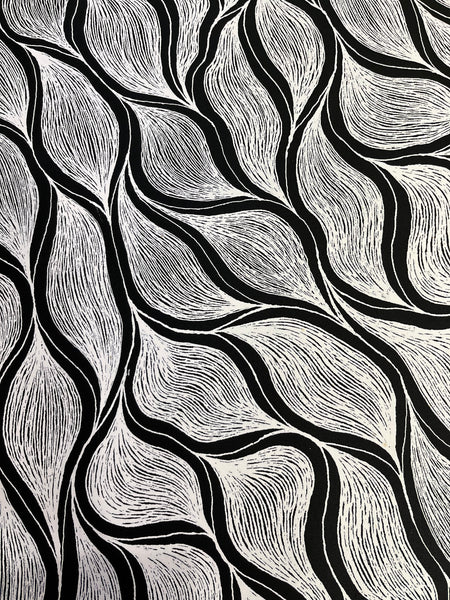 #91 My Country (Black/White) ARTIST: DELVINE PETYARRE 72cm x 93cm