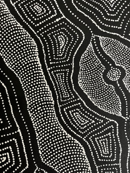 #157 My Country (Black/White) ARTIST: DELVINE PETYARRE 200cm x 72cm