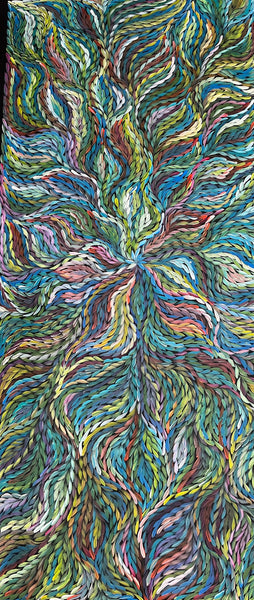 #204 Bush Medicine Leaves (Multi) ARTIST:  ROSEMARY PETYARRE (PITJARA) 88cm x 200cm