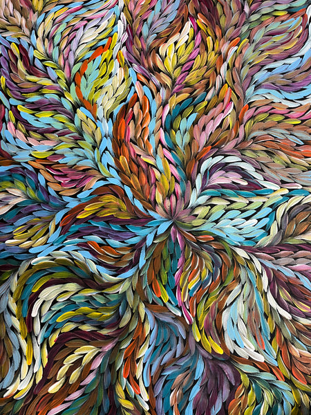 #224 Bush Medicine Leaves (Multi) ARTIST:  ROSEMARY PETYARRE (PITJARA) 88cm x 200cm