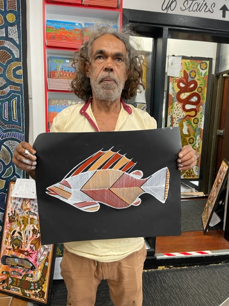 #90 Fish Dreaming (Earth) - EDDIE BLITNER : Aboriginal Art : 36x45cm