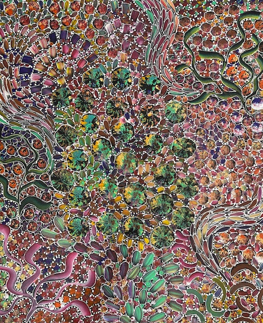 #290 Bush Yam Dreaming (Multi)- RACHAEL NAMBULA: Aboriginal Art 94cm x 79cm