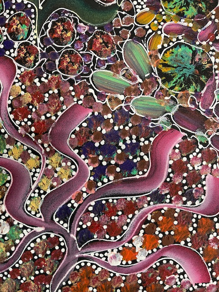 #290 Bush Yam Dreaming (Multi)- RACHAEL NAMBULA: Aboriginal Art 94cm x 79cm