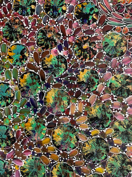#290 Bush Yam Dreaming (Multi)- RACHAEL NAMBULA: Aboriginal Art 94cm x 79cm