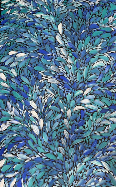 #232 Bush Medicine Leaves (Blues) - LOUISE NUMINA : Aboriginal Art: 147cm x 95cm