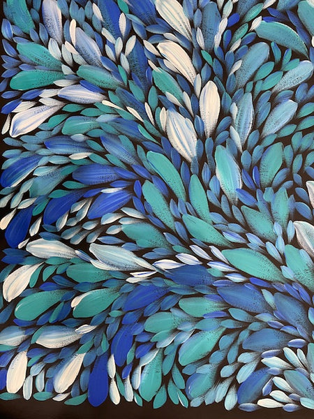 #232 Bush Medicine Leaves (Blues) - LOUISE NUMINA : Aboriginal Art: 147cm x 95cm