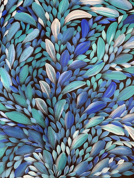 #232 Bush Medicine Leaves (Blues) - LOUISE NUMINA : Aboriginal Art: 147cm x 95cm