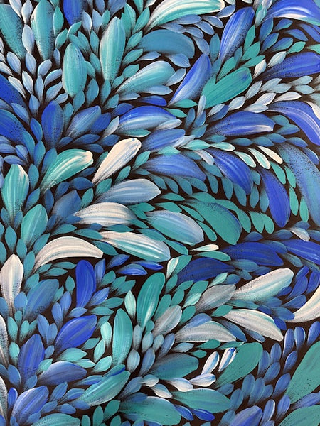 #232 Bush Medicine Leaves (Blues) - LOUISE NUMINA : Aboriginal Art: 147cm x 95cm