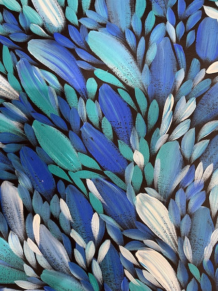 #232 Bush Medicine Leaves (Blues) - LOUISE NUMINA : Aboriginal Art: 147cm x 95cm
