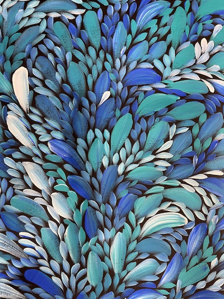 #232 Bush Medicine Leaves (Blues) - LOUISE NUMINA : Aboriginal Art: 147cm x 95cm