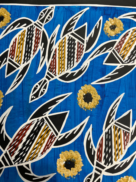 #244 Turtle Dreaming (Blue) - CHRISTINE BURARRWANGA :  46cm x 42cm