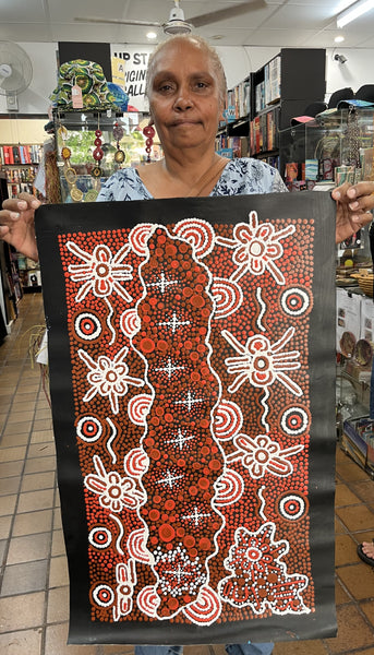 #278 Seven Sisters (Rust) - TREPHINA SULTAN THANGUWA: Aboriginal Art 40cm x 75cm