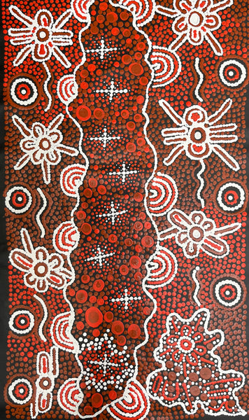 #278 Seven Sisters (Rust) - TREPHINA SULTAN THANGUWA: Aboriginal Art 40cm x 75cm