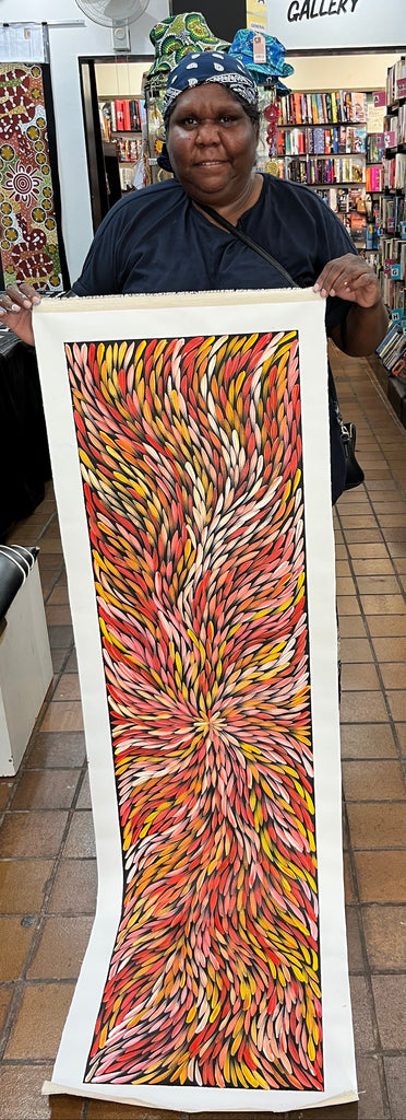 #273 Bush Medicine Leaves (Sunset) - SHARON NUMINA : Aboriginal Art: 41cm x 153cm