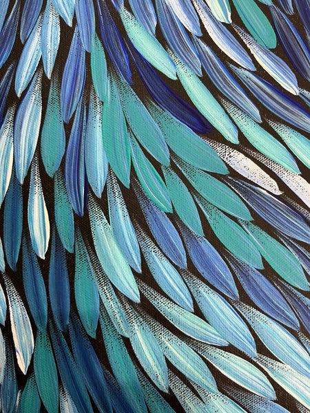#69 Bush Medicine Leaves (Blues) - SHARON NUMINA : Aboriginal Art: 39cm x 153cm