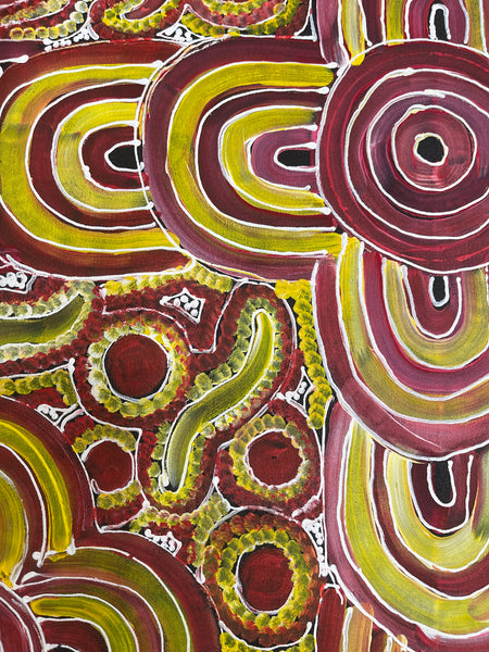 #193 Women's Body Design (Red/Yellow/Pink)- RACHAEL NAMBULA: Aboriginal Art 90x200cm