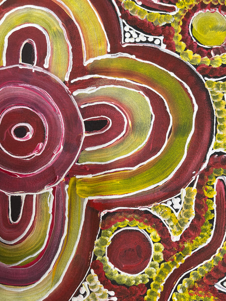 #193 Women's Body Design (Red/Yellow/Pink)- RACHAEL NAMBULA: Aboriginal Art 90x200cm