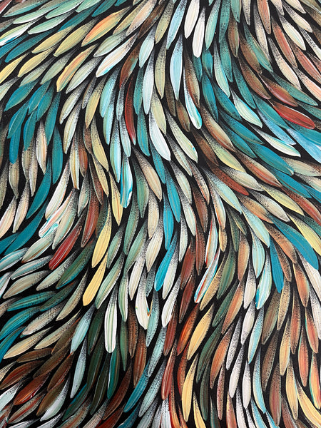 #279 Bush Medicine Leaves (Kookaburra) - SHARON NUMINA : Aboriginal Art: 42cm x 152cm