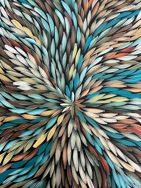 #279 Bush Medicine Leaves (Kookaburra) - SHARON NUMINA : Aboriginal Art: 42cm x 152cm
