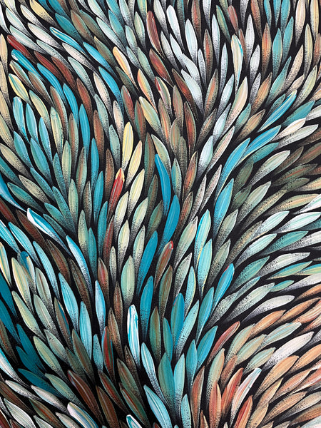#279 Bush Medicine Leaves (Kookaburra) - SHARON NUMINA : Aboriginal Art: 42cm x 152cm