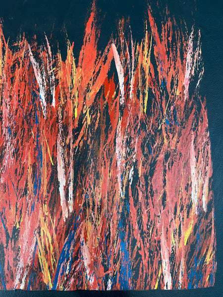 #196 Bush Fire Dreaming (Red/Orange) - REGGIE SULTAN : Desert Art : 42x69cm
